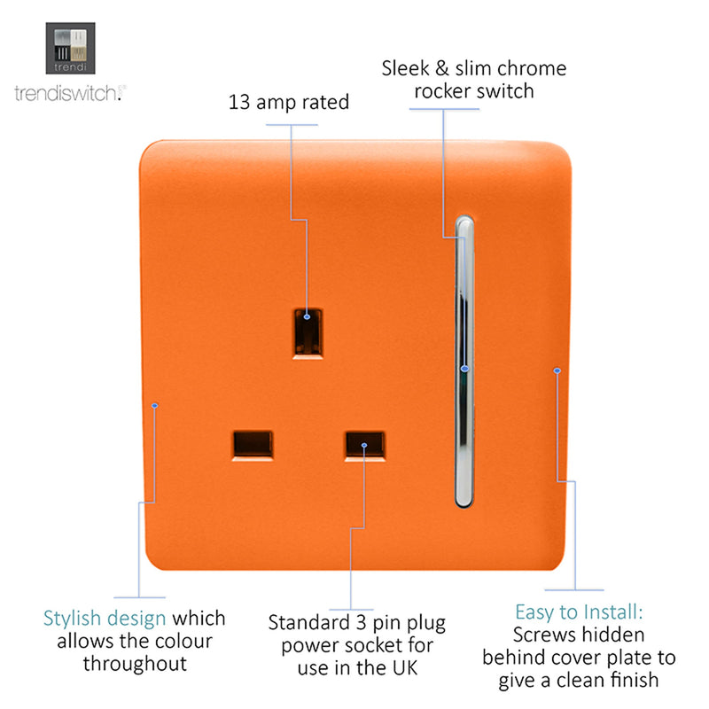 Load image into Gallery viewer, Trendi Switch ART-SKT13OR, Artistic Modern 1 Gang 13Amp Switched Socket Orange Finish, BRITISH MADE, (25mm Back Box Required), 5yrs Warranty - 53809
