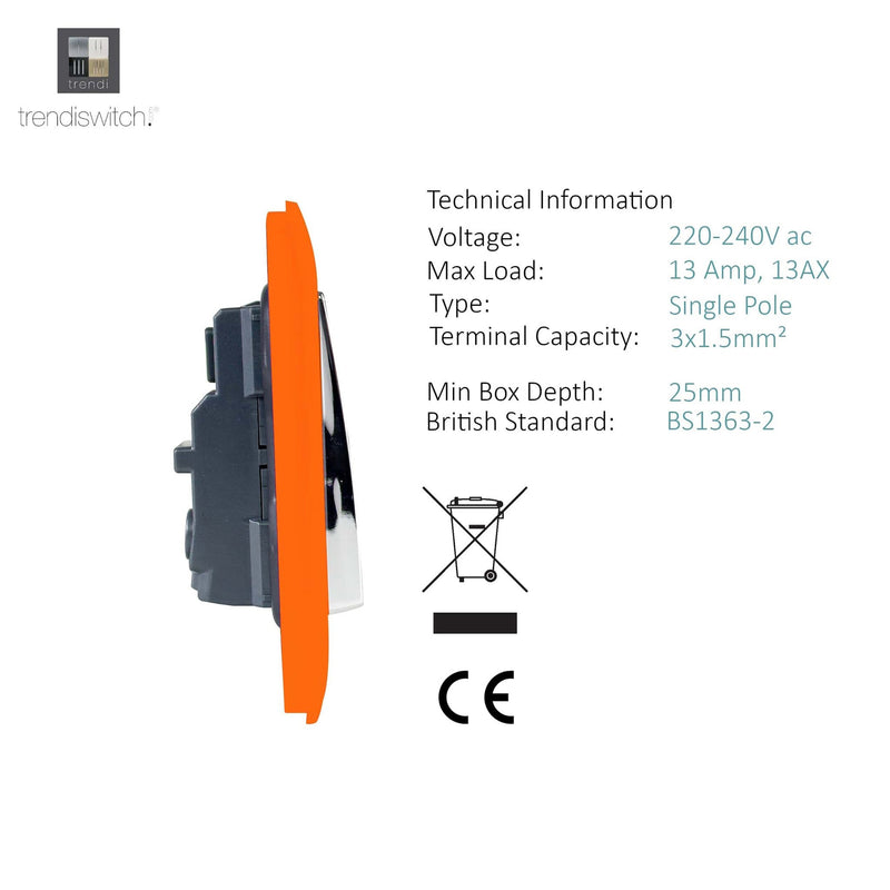 Load image into Gallery viewer, Trendi Switch ART-SKT13OR, Artistic Modern 1 Gang 13Amp Switched Socket Orange Finish, BRITISH MADE, (25mm Back Box Required), 5yrs Warranty - 53809
