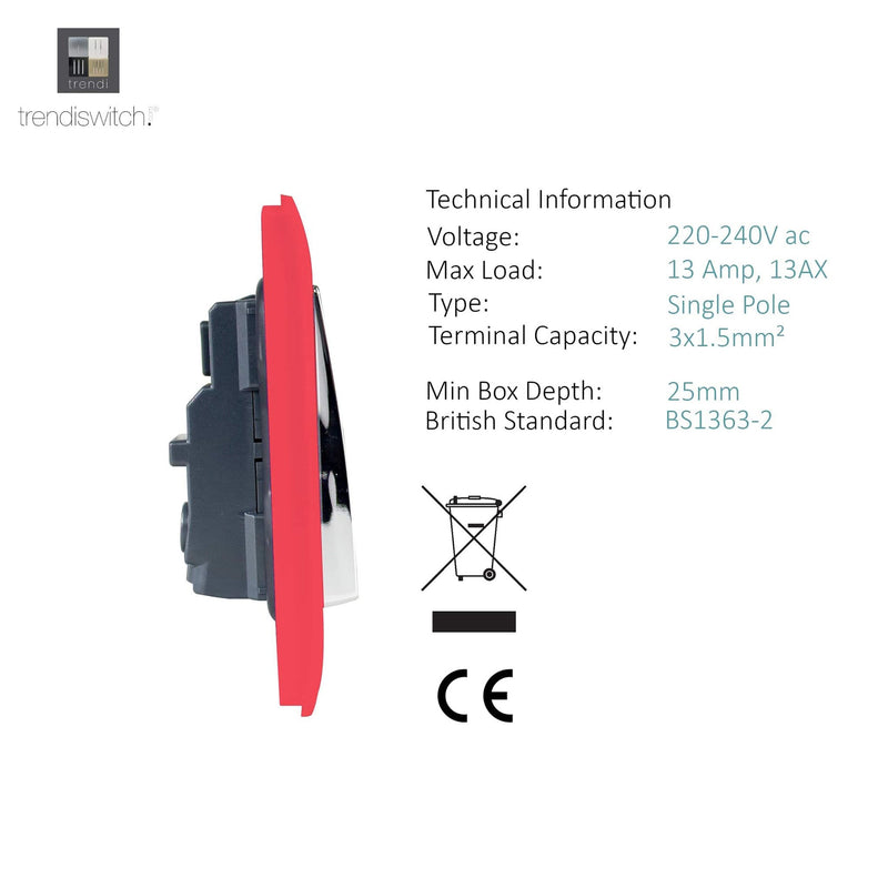 Load image into Gallery viewer, Trendi Switch ART-SKT13SB, Artistic Modern 1 Gang 13Amp Switched Socket Strawberry Finish, BRITISH MADE, (25mm Back Box Required), 5yrs Warranty - 53812
