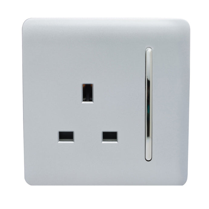 Trendi Switch ART-SKT13SI, Artistic Modern 1 Gang 13Amp Switched Socket Silver Finish, BRITISH MADE, (25mm Back Box Required), 5yrs Warranty - 24229