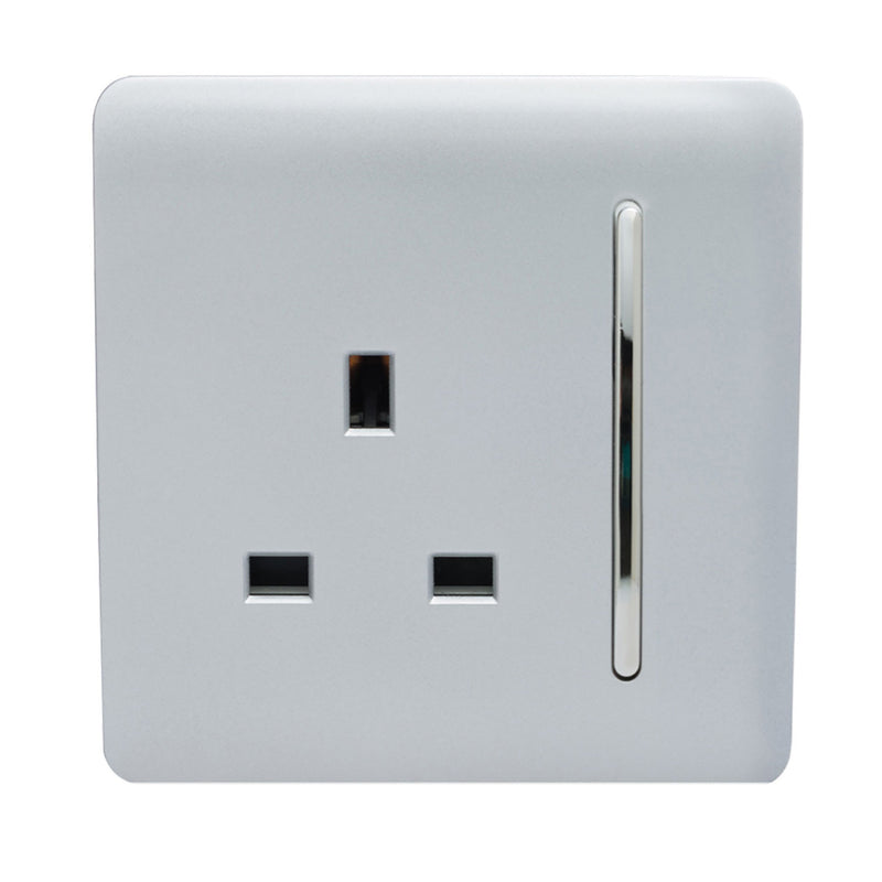 Load image into Gallery viewer, Trendi Switch ART-SKT13SI, Artistic Modern 1 Gang 13Amp Switched Socket Silver Finish, BRITISH MADE, (25mm Back Box Required), 5yrs Warranty - 24229
