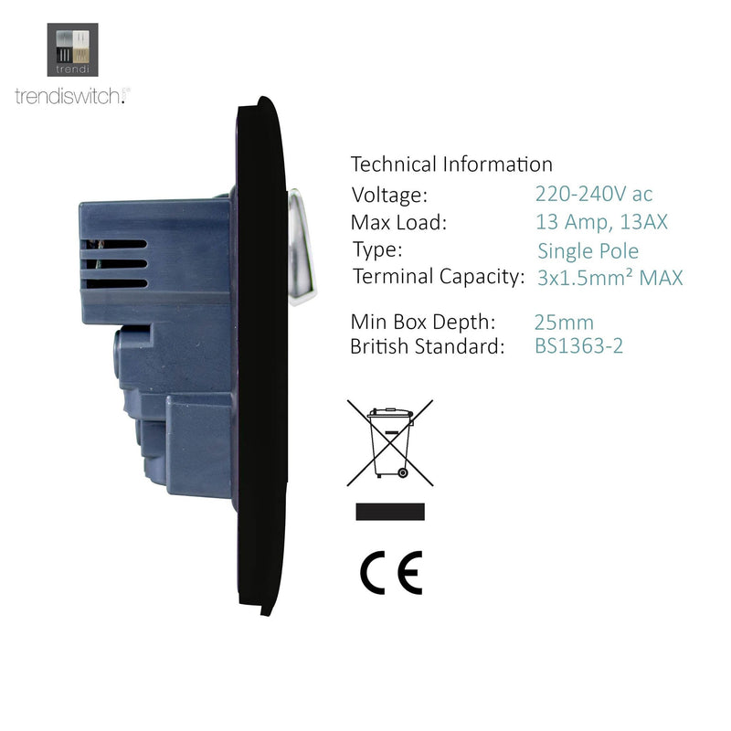 Load image into Gallery viewer, Trendi Switch ART-SKT13USBBK, Artistic Modern 1 Gang 13Amp Switched Socket WIth 2 x USB Ports Gloss Black Finish, BRITISH MADE, (35mm Back Box Required), 5yrs Warranty - 24300
