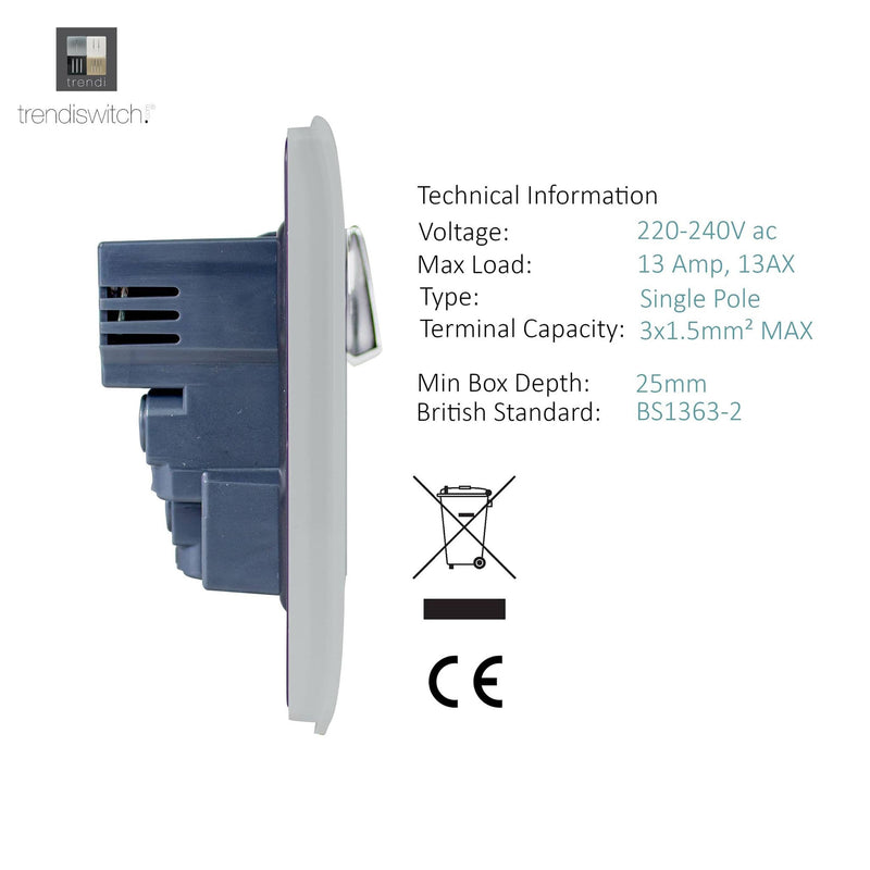 Load image into Gallery viewer, Trendi Switch ART-SKT13USBBS, Artistic Modern 1 Gang 13Amp Switched Socket WIth 2 x USB Ports Brushed Steel Finish, BRITISH MADE, (35mm Back Box Required), 5yrs Warranty - 53814
