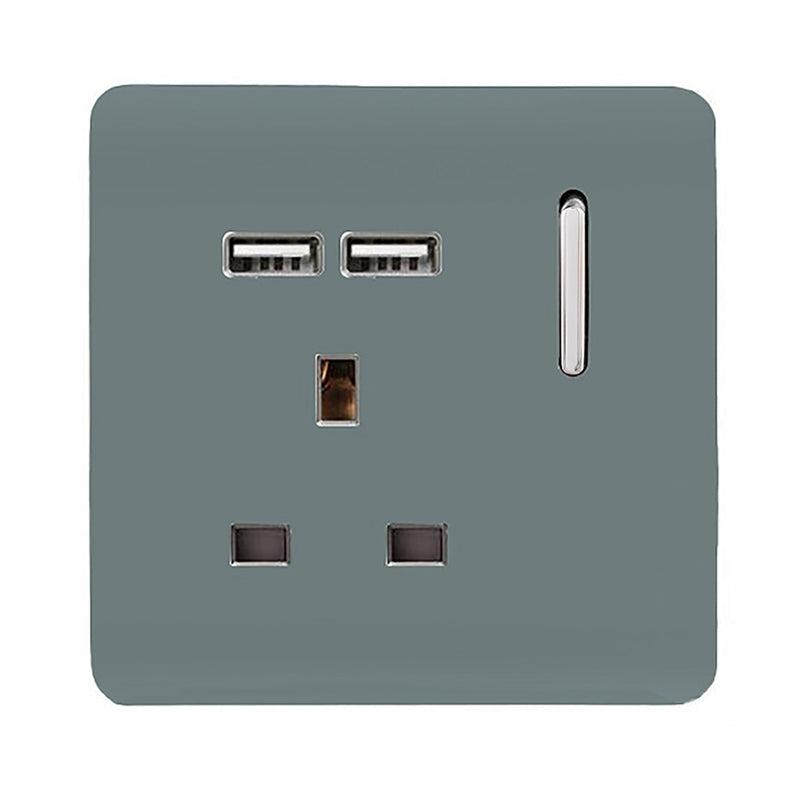 Load image into Gallery viewer, Trendi Switch ART-SKT13USBCG, Artistic Modern 1 Gang 13Amp Switched Socket WIth 2 x USB Ports Cool Grey Finish, BRITISH MADE, (35mm Back Box Required), 5yrs Warranty - 53816
