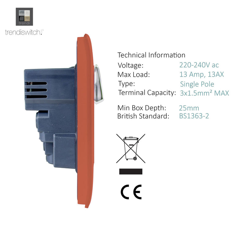 Load image into Gallery viewer, Trendi Switch ART-SKT13USBCPR, Artistic Modern 1 Gang 13Amp Switched Socket WIth 2 x USB Ports Copper Finish, BRITISH MADE, (35mm Back Box Required), 5yrs Warranty - 53818
