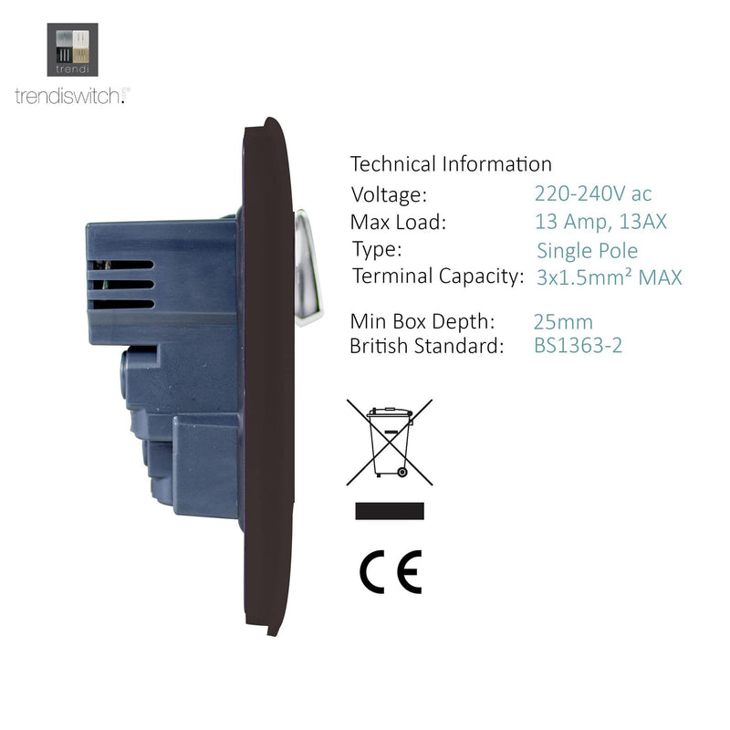 Load image into Gallery viewer, Trendi Switch ART-SKT13USBDB, Artistic Modern 1 Gang 13Amp Switched Socket WIth 2 x USB Ports Dark Brown Finish, BRITISH MADE, (35mm Back Box Required), 5yrs Warranty - 53819
