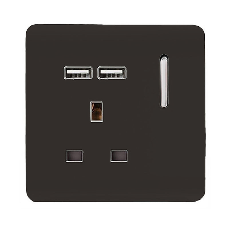 Load image into Gallery viewer, Trendi Switch ART-SKT13USBDB, Artistic Modern 1 Gang 13Amp Switched Socket WIth 2 x USB Ports Dark Brown Finish, BRITISH MADE, (35mm Back Box Required), 5yrs Warranty - 53819
