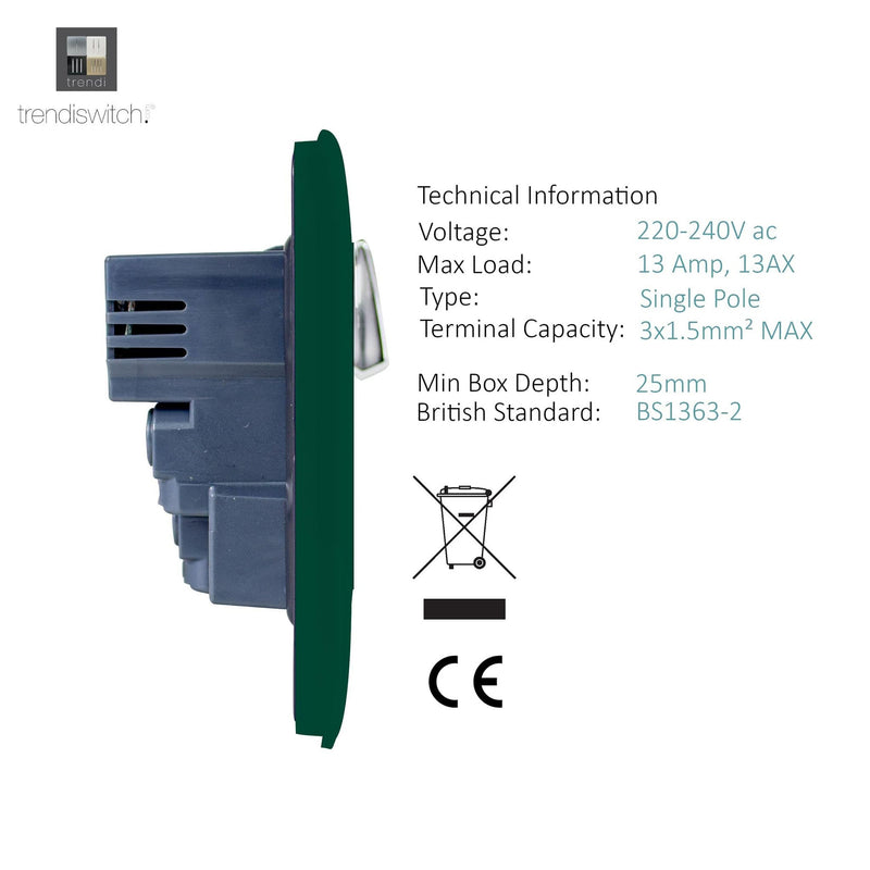 Load image into Gallery viewer, Trendi Switch ART-SKT13USBDG, Artistic Modern 1 Gang 13Amp Switched Socket WIth 2 x USB Ports Dark Green Finish, BRITISH MADE, (35mm Back Box Required), 5yrs Warranty - 53820
