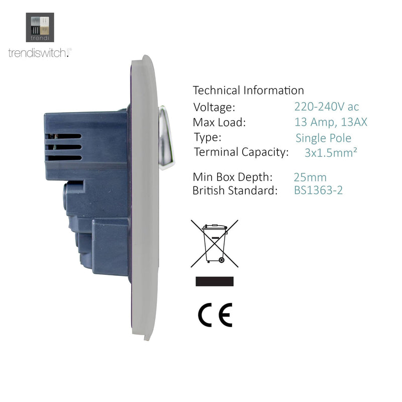 Load image into Gallery viewer, Trendi Switch ART-SKT13USBLG, Artistic Modern 1 Gang 13Amp Switched Socket WIth 2 x USB Ports Light Grey Finish, BRITISH MADE, (35mm Back Box Required), 5yrs Warranty - 53821
