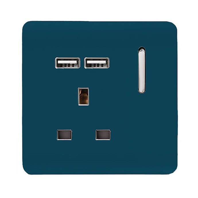 Trendi Switch ART-SKT13USBMD, Artistic Modern 1 Gang 13Amp Switched Socket WIth 2 x USB Ports Midnight Blue Finish, BRITISH MADE, (35mm Back Box Required), 5yrs Warranty - 53822