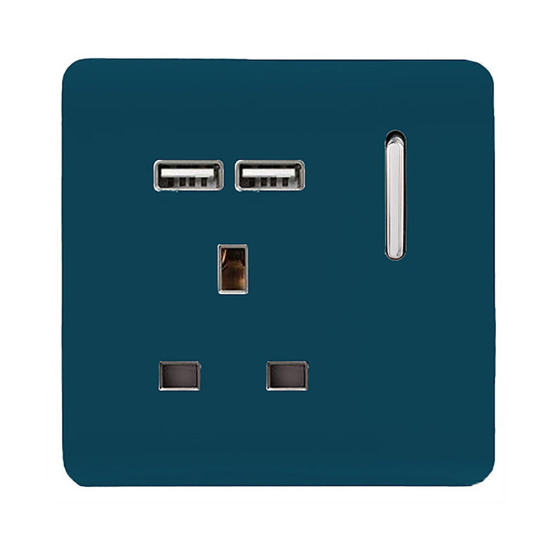 Load image into Gallery viewer, Trendi Switch ART-SKT13USBMD, Artistic Modern 1 Gang 13Amp Switched Socket WIth 2 x USB Ports Midnight Blue Finish, BRITISH MADE, (35mm Back Box Required), 5yrs Warranty - 53822
