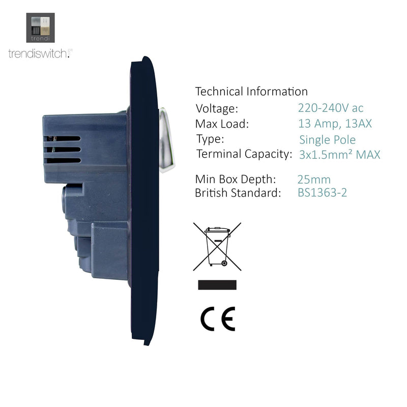 Load image into Gallery viewer, Trendi Switch ART-SKT13USBNV, Artistic Modern 1 Gang 13Amp Switched Socket WIth 2 x USB Ports Navy Blue Finish, BRITISH MADE, (35mm Back Box Required), 5yrs Warranty - 53824
