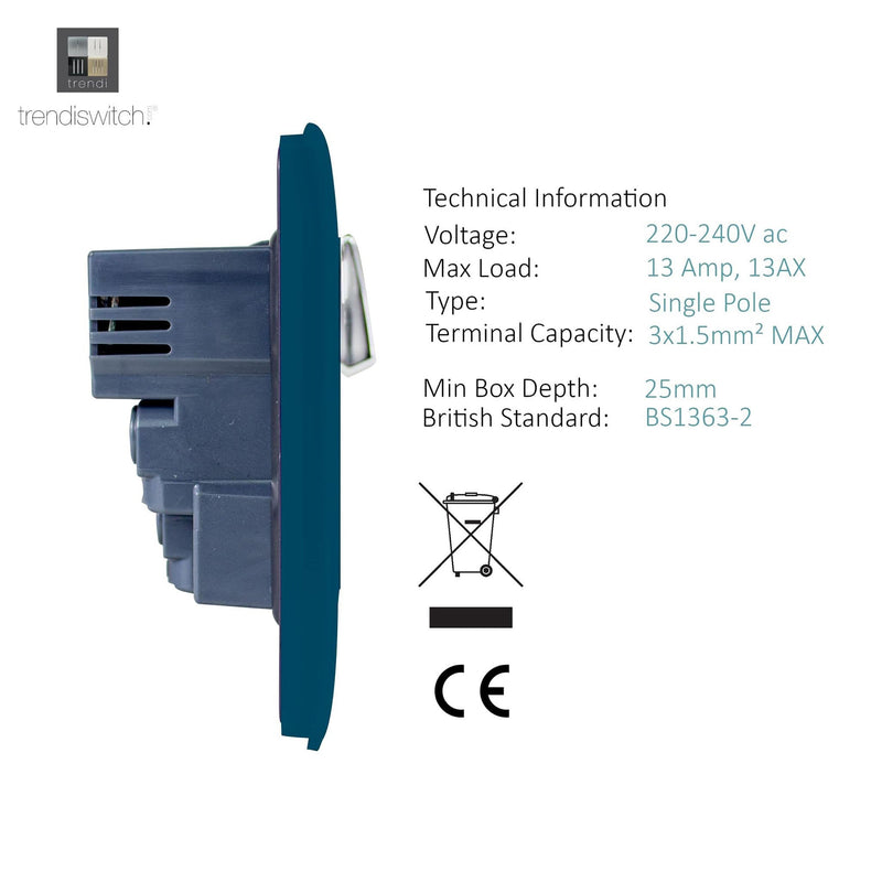 Load image into Gallery viewer, Trendi Switch ART-SKT13USBOB, Artistic Modern 1 Gang 13Amp Switched Socket WIth 2 x USB Ports Ocean Blue Finish, BRITISH MADE, (35mm Back Box Required), 5yrs Warranty - 53825
