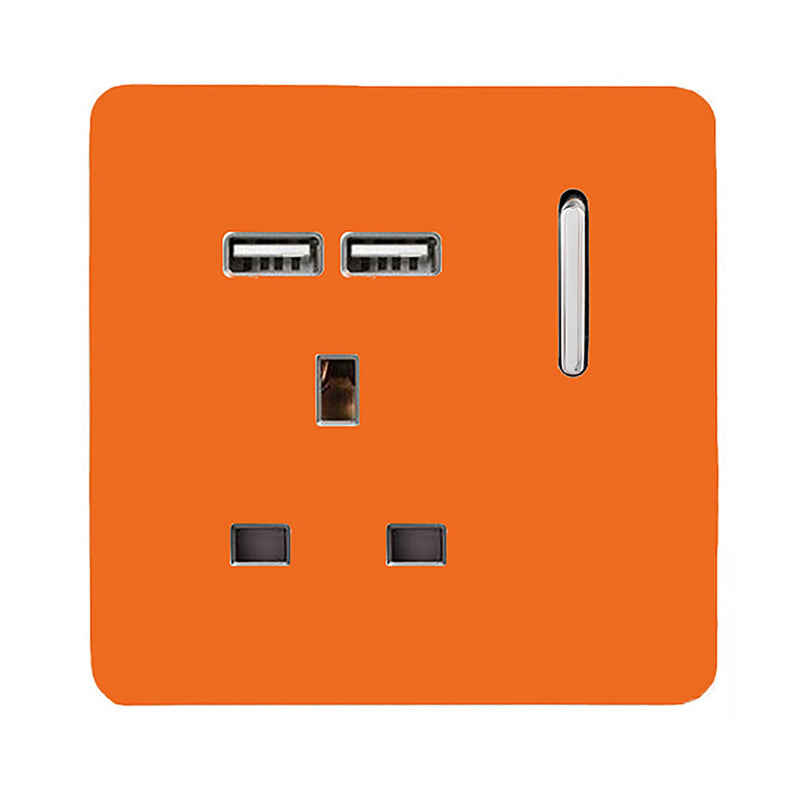 Load image into Gallery viewer, Trendi Switch ART-SKT13USBOR, Artistic Modern 1 Gang 13Amp Switched Socket WIth 2 x USB Ports Orange Finish, BRITISH MADE, (35mm Back Box Required), 5yrs Warranty - 53826
