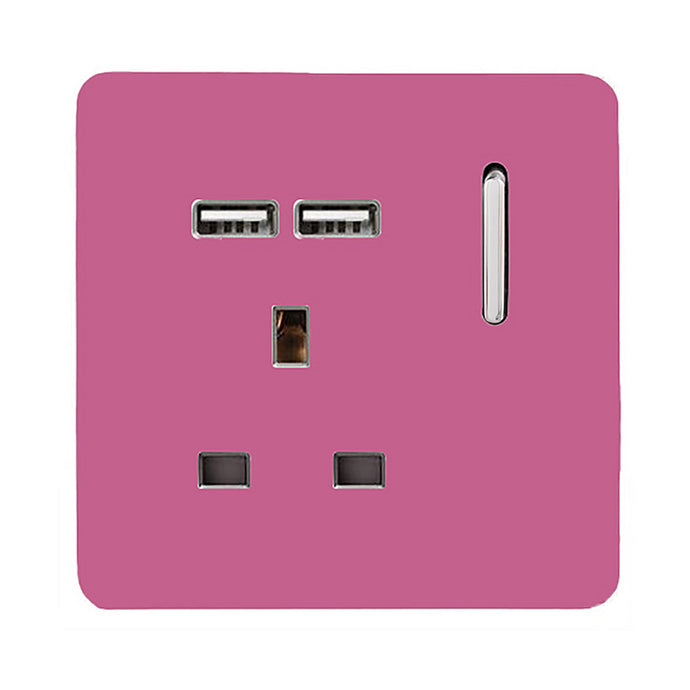 Trendi Switch ART-SKT13USBPK, Artistic Modern 1 Gang 13Amp Switched Socket WIth 2 x USB Ports Pink Finish, BRITISH MADE, (35mm Back Box Required), 5yrs Warranty - 53827