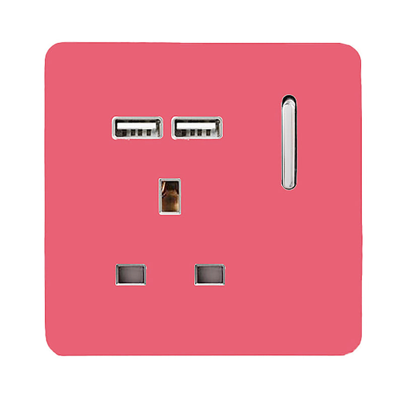 Load image into Gallery viewer, Trendi Switch ART-SKT13USBSB, Artistic Modern 1 Gang 13Amp Switched Socket WIth 2 x USB Ports Strawberry Finish, BRITISH MADE, (35mm Back Box Required), 5yrs Warranty - 53829
