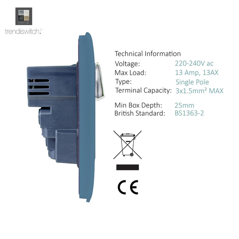 Load image into Gallery viewer, Trendi Switch ART-SKT13USBSK, Artistic Modern 1 Gang 13Amp Switched Socket WIth 2 x USB Ports Sky Finish, BRITISH MADE, (35mm Back Box Required), 5yrs Warranty - 53830
