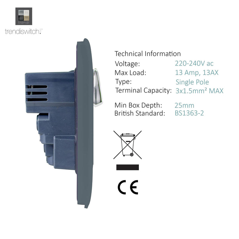 Load image into Gallery viewer, Trendi Switch ART-SKT13USBWG, Artistic Modern 1 Gang 13Amp Switched Socket WIth 2 x USB Ports Warm Grey Finish, BRITISH MADE, (35mm Back Box Required), 5yrs Warranty - 53831
