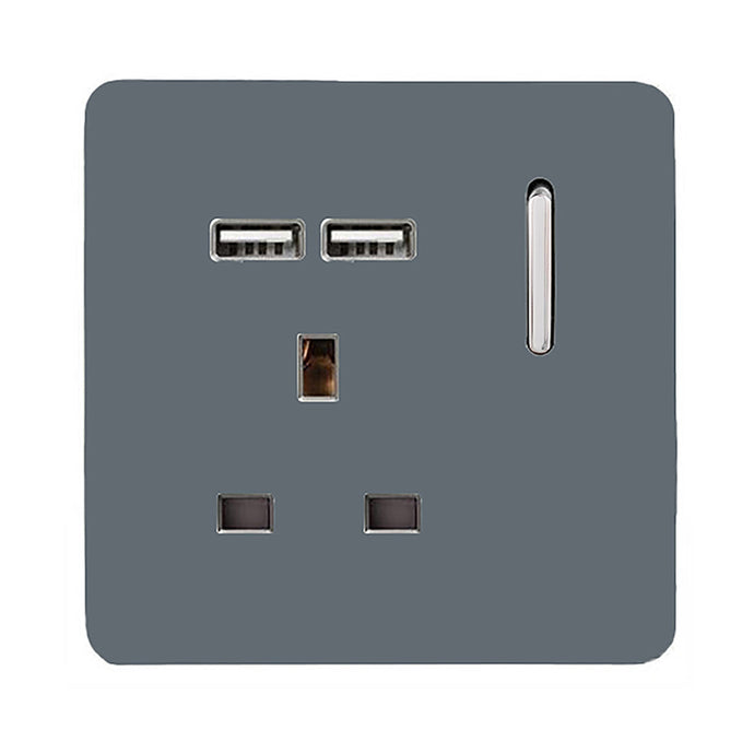 Trendi Switch ART-SKT13USBWG, Artistic Modern 1 Gang 13Amp Switched Socket WIth 2 x USB Ports Warm Grey Finish, BRITISH MADE, (35mm Back Box Required), 5yrs Warranty - 53831