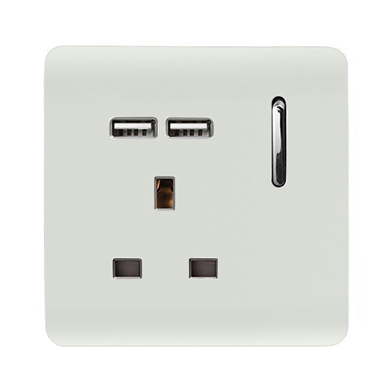 Load image into Gallery viewer, Trendi Switch ART-SKT13USBWH, Artistic Modern 1 Gang 13Amp Switched Socket WIth 2 x USB Ports Gloss White Finish, BRITISH MADE, (35mm Back Box Required), 5yrs Warranty - 24302
