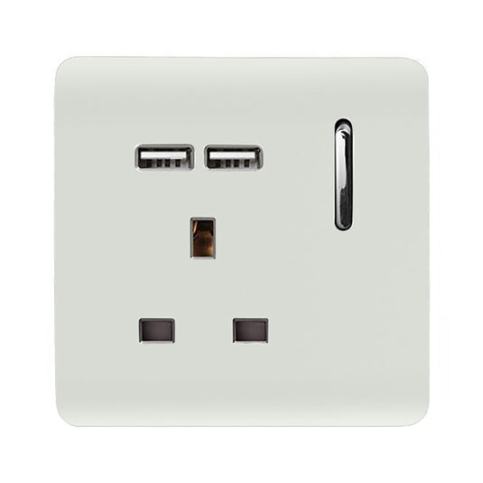 Trendi Switch ART-SKT13USBWH, Artistic Modern 1 Gang 13Amp Switched Socket WIth 2 x USB Ports Gloss White Finish, BRITISH MADE, (35mm Back Box Required), 5yrs Warranty - 24302