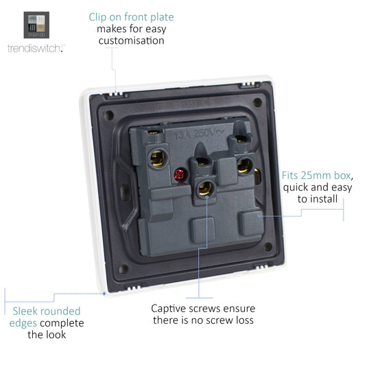 Trendi Switch ART-SKT13OR, Artistic Modern 1 Gang 13Amp Switched Socket Orange Finish, BRITISH MADE, (25mm Back Box Required), 5yrs Warranty - 53809