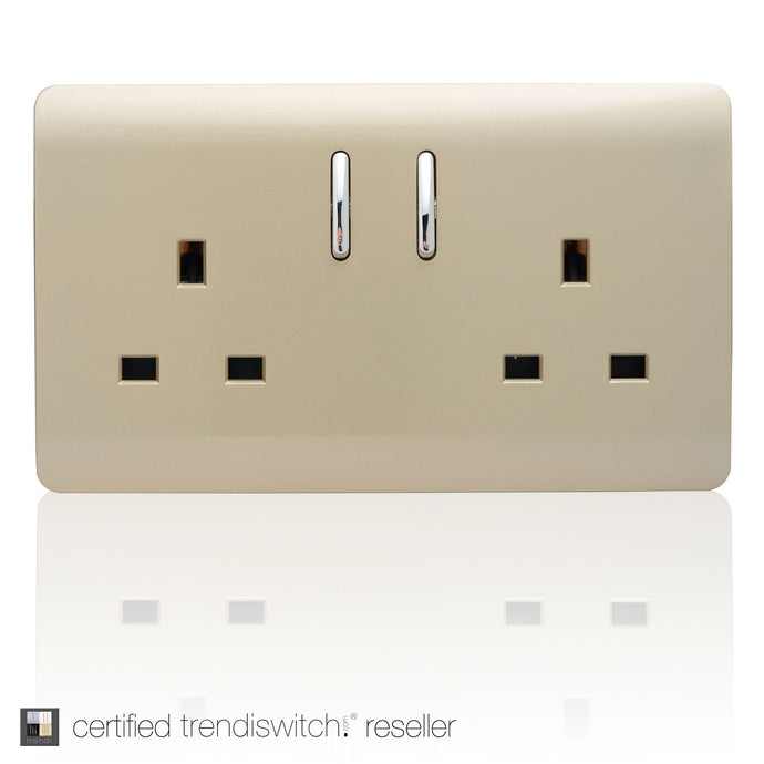 Trendi Switch ART-SKT213GO 2 Gang 13Amp Short Switched Double  Socket Champagne Gold Finish