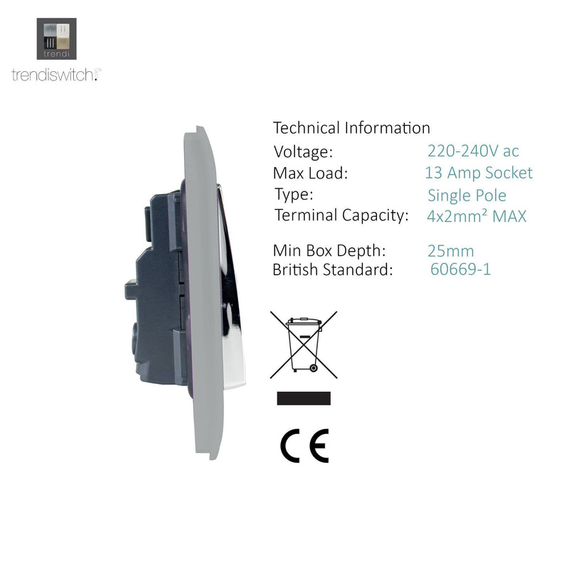 Load image into Gallery viewer, Trendi Switch ART-SKT213LBS, Artistic Modern 2 Gang 13Amp Long Switched Double Socket Brushed Steel Finish, BRITISH MADE, (25mm Back Box Required), 5yrs Warranty - 53833
