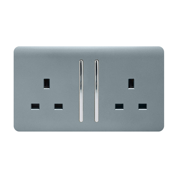 Trendi Switch ART-SKT213LCG, Artistic Modern 2 Gang 13Amp Long Switched Double Socket Cool Grey Finish, BRITISH MADE, (25mm Back Box Required), 5yrs Warranty - 53835