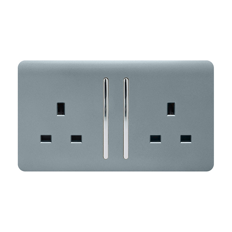 Load image into Gallery viewer, Trendi Switch ART-SKT213LCG, Artistic Modern 2 Gang 13Amp Long Switched Double Socket Cool Grey Finish, BRITISH MADE, (25mm Back Box Required), 5yrs Warranty - 53835
