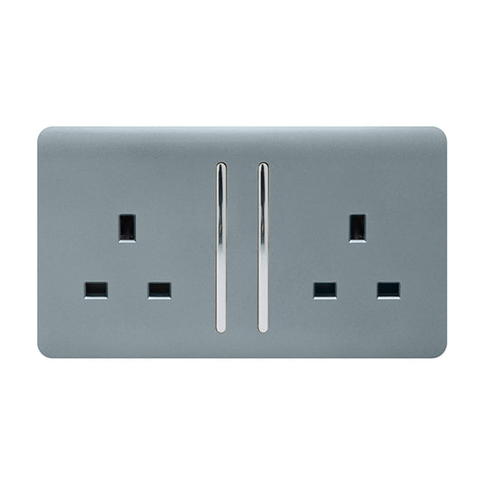 Trendi Switch ART-SKT213LCG, Artistic Modern 2 Gang 13Amp Long Switched Double Socket Cool Grey Finish, BRITISH MADE, (25mm Back Box Required), 5yrs Warranty - 53835