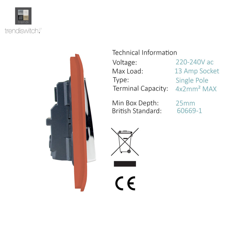 Load image into Gallery viewer, Trendi Switch ART-SKT213LCPR, Artistic Modern 2 Gang 13Amp Long Switched Double Socket Copper Finish, BRITISH MADE, (25mm Back Box Required), 5yrs Warranty - 53837
