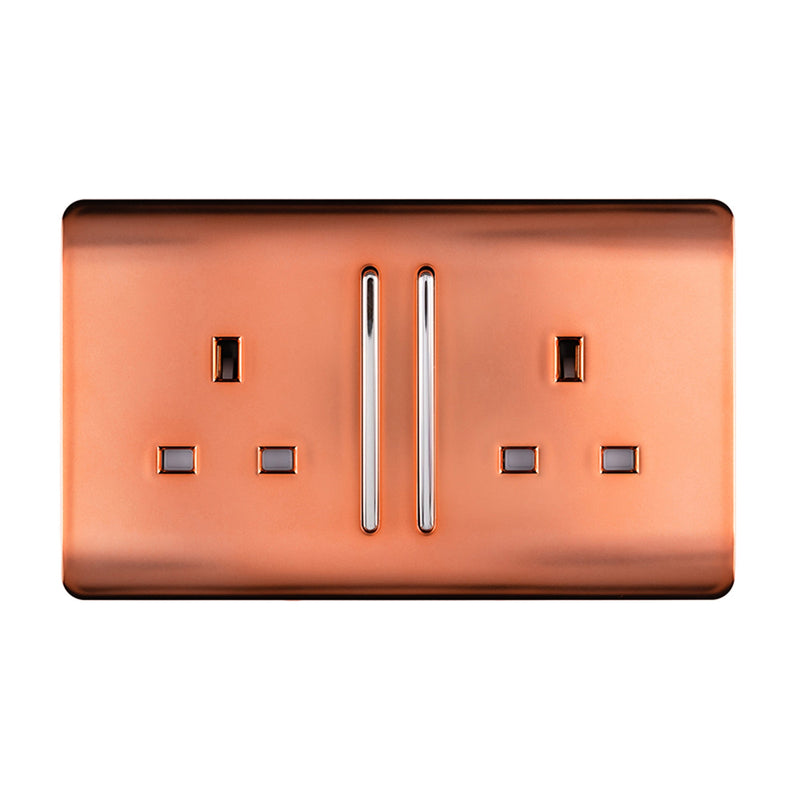 Load image into Gallery viewer, Trendi Switch ART-SKT213LCPR, Artistic Modern 2 Gang 13Amp Long Switched Double Socket Copper Finish, BRITISH MADE, (25mm Back Box Required), 5yrs Warranty - 53837
