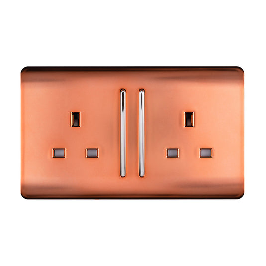 Trendi Switch ART-SKT213LCPR, Artistic Modern 2 Gang 13Amp Long Switched Double Socket Copper Finish, BRITISH MADE, (25mm Back Box Required), 5yrs Warranty - 53837