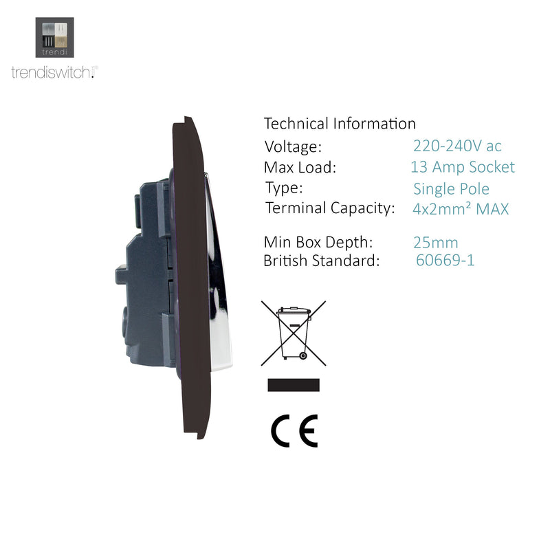 Load image into Gallery viewer, Trendi Switch ART-SKT213LDB, Artistic Modern 2 Gang 13Amp Long Switched Double Socket Dark Brown Finish, BRITISH MADE, (25mm Back Box Required), 5yrs Warranty - 53838
