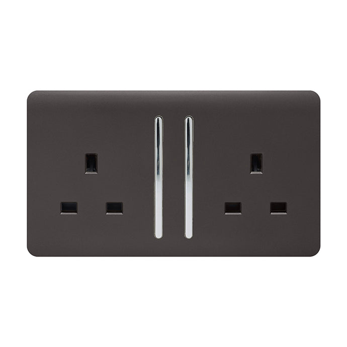 Trendi Switch ART-SKT213LDB, Artistic Modern 2 Gang 13Amp Long Switched Double Socket Dark Brown Finish, BRITISH MADE, (25mm Back Box Required), 5yrs Warranty - 53838