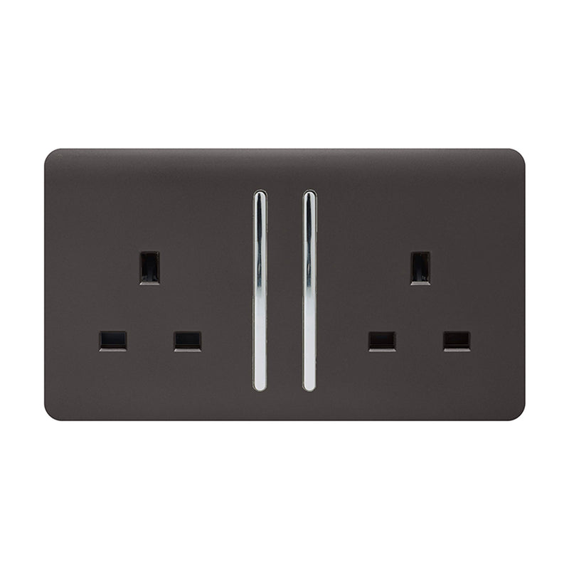 Load image into Gallery viewer, Trendi Switch ART-SKT213LDB, Artistic Modern 2 Gang 13Amp Long Switched Double Socket Dark Brown Finish, BRITISH MADE, (25mm Back Box Required), 5yrs Warranty - 53838
