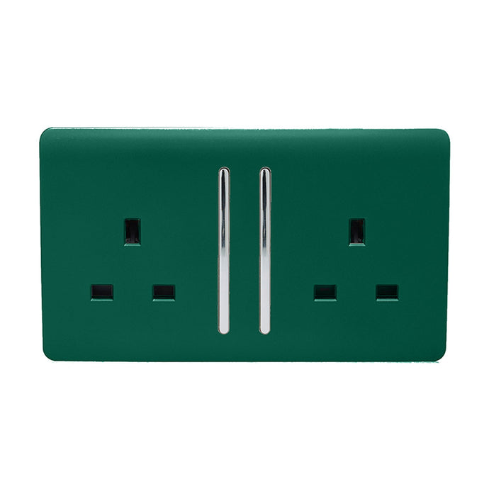 Trendi Switch ART-SKT213LDG, Artistic Modern 2 Gang 13Amp Long Switched Double Socket Dark Green Finish, BRITISH MADE, (25mm Back Box Required), 5yrs Warranty - 53839