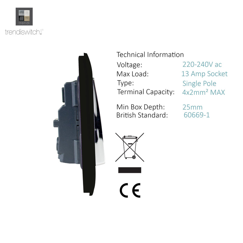 Load image into Gallery viewer, Trendi Switch ART-SKT213LMBK, Artistic Modern 2 Gang 13Amp Long Switched Double Socket Matt Black Finish, BRITISH MADE, (25mm Back Box Required), 5yrs Warranty - 43871
