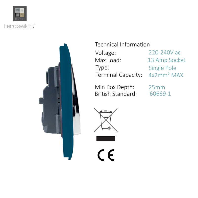 Load image into Gallery viewer, Trendi Switch ART-SKT213LMD, Artistic Modern 2 Gang 13Amp Long Switched Double Socket Midnight Blue Finish, BRITISH MADE, (25mm Back Box Required), 5yrs Warranty - 53841
