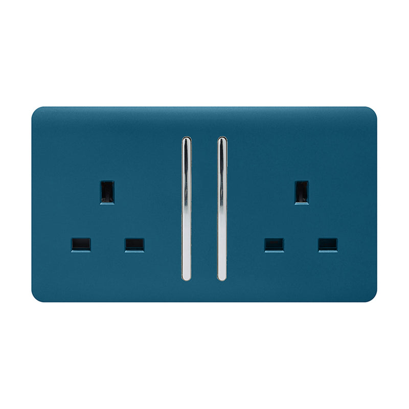 Load image into Gallery viewer, Trendi Switch ART-SKT213LMD, Artistic Modern 2 Gang 13Amp Long Switched Double Socket Midnight Blue Finish, BRITISH MADE, (25mm Back Box Required), 5yrs Warranty - 53841
