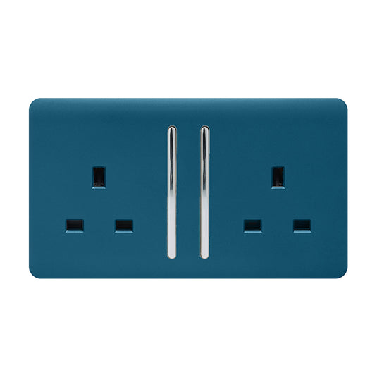 Trendi Switch ART-SKT213LMD, Artistic Modern 2 Gang 13Amp Long Switched Double Socket Midnight Blue Finish, BRITISH MADE, (25mm Back Box Required), 5yrs Warranty - 53841