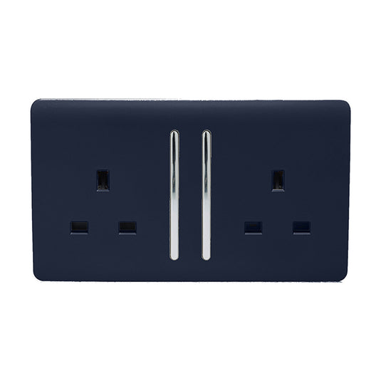 Trendi Switch ART-SKT213LNV, Artistic Modern 2 Gang 13Amp Long Switched Double Socket Navy Blue Finish, BRITISH MADE, (25mm Back Box Required), 5yrs Warranty - 53843