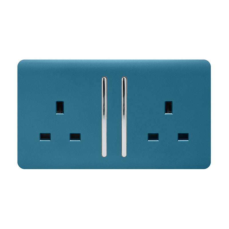 Load image into Gallery viewer, Trendi Switch ART-SKT213LOB, Artistic Modern 2 Gang 13Amp Long Switched Double Socket Ocean Blue Finish, BRITISH MADE, (25mm Back Box Required), 5yrs Warranty - 53844
