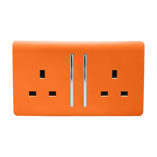 Trendi Switch ART-SKT213LOR, Artistic Modern 2 Gang 13Amp Long Switched Double Socket Orange Finish, BRITISH MADE, (25mm Back Box Required), 5yrs Warranty - 53845