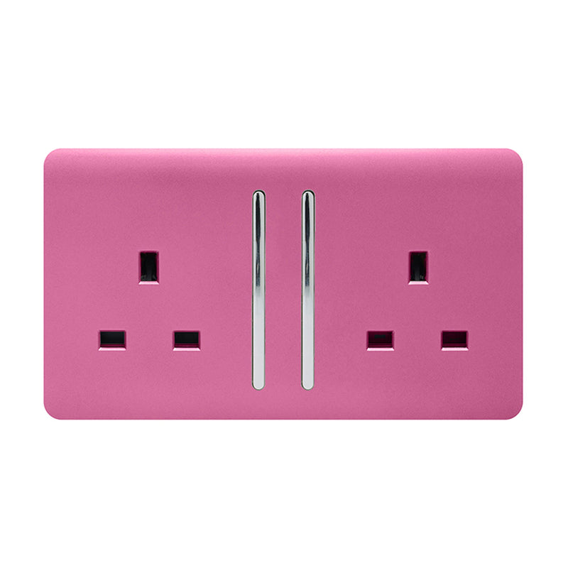 Load image into Gallery viewer, Trendi Switch ART-SKT213LPK, Artistic Modern 2 Gang 13Amp Long Switched Double Socket Pink Finish, BRITISH MADE, (25mm Back Box Required), 5yrs Warranty - 53846
