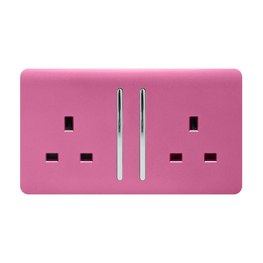 Trendi Switch ART-SKT213LPK, Artistic Modern 2 Gang 13Amp Long Switched Double Socket Pink Finish, BRITISH MADE, (25mm Back Box Required), 5yrs Warranty - 53846