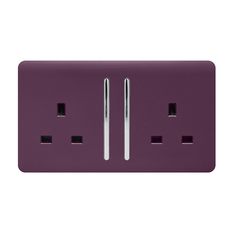 Load image into Gallery viewer, Trendi Switch ART-SKT213LPL, Artistic Modern 2 Gang 13Amp Long Switched Double Socket Plum Finish, BRITISH MADE, (25mm Back Box Required), 5yrs Warranty - 53847
