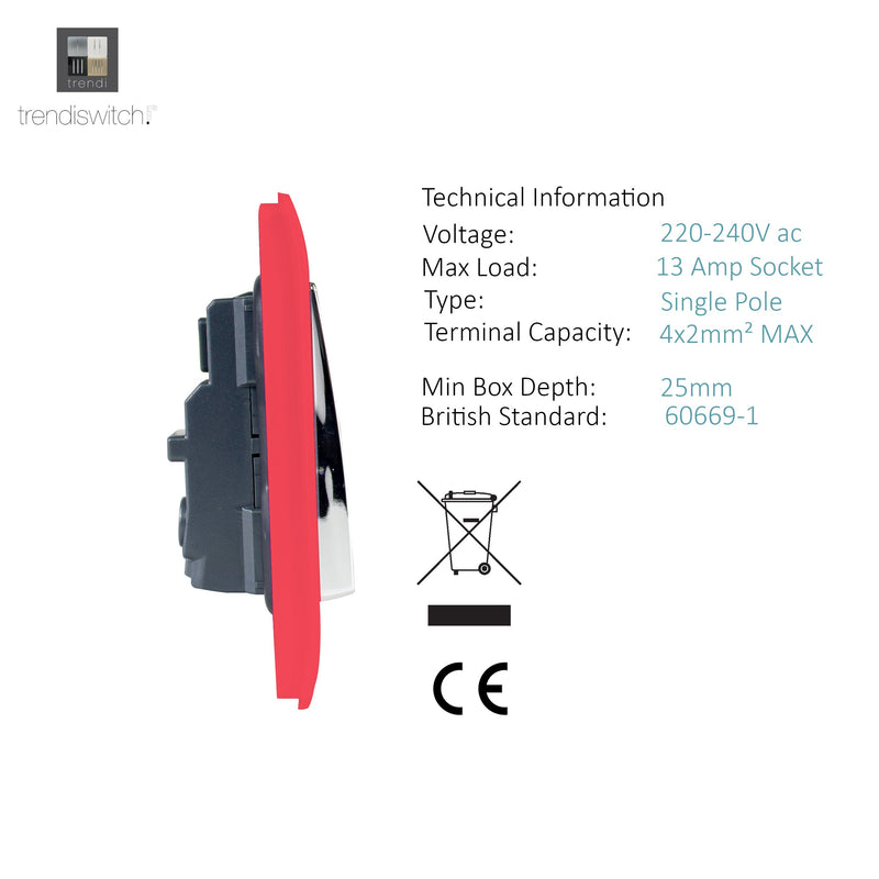 Load image into Gallery viewer, Trendi Switch ART-SKT213LSB, Artistic Modern 2 Gang 13Amp Long Switched Double Socket Strawberry Finish, BRITISH MADE, (25mm Back Box Required), 5yrs Warranty - 53848
