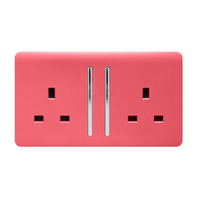 Trendi Switch ART-SKT213LSB, Artistic Modern 2 Gang 13Amp Long Switched Double Socket Strawberry Finish, BRITISH MADE, (25mm Back Box Required), 5yrs Warranty - 53848